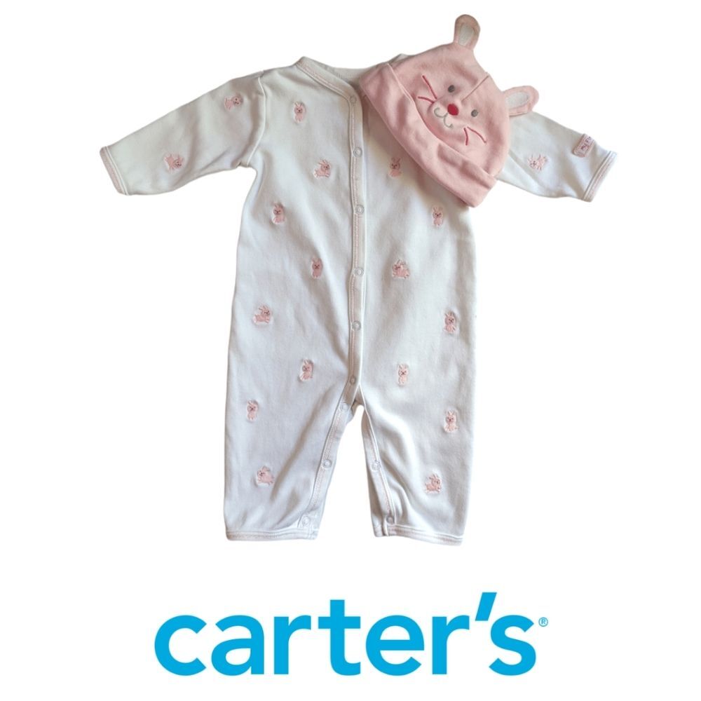 Carter's White & Pink Bunny Easter Footie Set